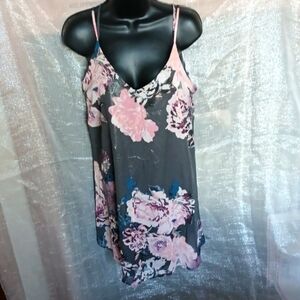 💕Xhilaration💕 Slip Dress, Dark Silver with Pink & Cream Roses, S